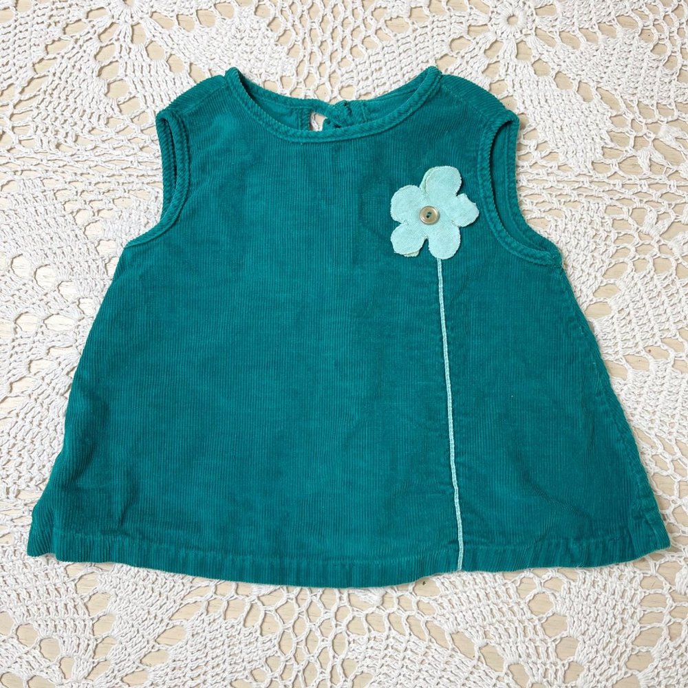 Vintage 1960s Baby Girl 12 Months Turquoise Floral Applique Tunic Shirt